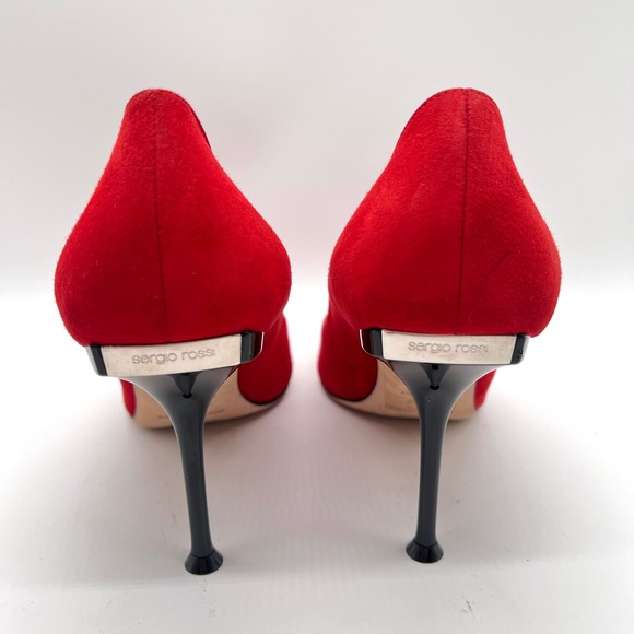 SERGIO ROSSI Shoes Womens 40 Red Suede Milano Pump Pointy Toe Heels Stiletto - Picture 4 of 13
